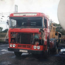Chris Hourie was a regular customer of ours having his vehicle serviced and maintained by us. He had Ford Cargo’s and ERF’s; this one was hit by a car and rolled on its side.