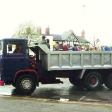 We recovered this ERF B series from a field where it had stood for many years. We fitted a new set of batteries and some diesel and it fired up straight away. We were able to drive it back to our workshop in Sandbach where we commenced work on it. When it was completed we entered it into the Sandbach Festival of Transport giving the local children a lot of fun as they rode in the parade in the tipper body.
