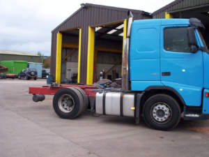 The picture here shows this vehicle when we were half way through the conversion being carried out on a Volvo 460 from a 4x2 tractor unit to a 6x2 tag axle tractor unit.