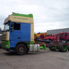 This DAF 6x2 rigid tractor unit was extended and had rear tag axle fitted, it was then fitted with a second hand recovery body. We then refurbished this vehicle and repainted the cab and body ready for our customer.