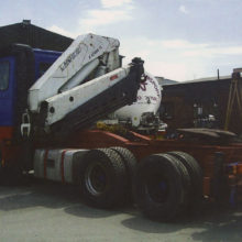 We fitted double drive axles to this Volvo tractor unit, changing it from a 4x2 to a 6x4. A sub frame was then made by us to take this Bonfiglioli crane and stabilizer legs.